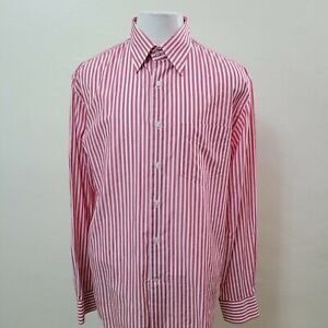 Canali Men's Size 43 (17) Pink Striped Cotton Long Sleeve Dress Shirt