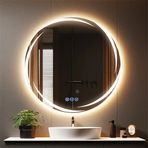 LED Bathroom Mirror Round Backlit Lighted Vanity Mirror for Wall Anti-Fog Memory - Picture 1 of 17