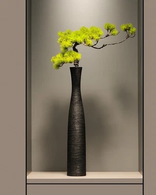 Jarrón de cerámica negro, florero de piso de 20,4" de alto moderno rústico artesanal decorativo... Foto 1 de 4