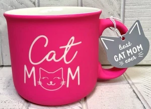 Sunday Morning Ceramics “Cat MOM” Hot Pink And White Soft Touch Mug 3.5” NWT - Picture 1 of 5