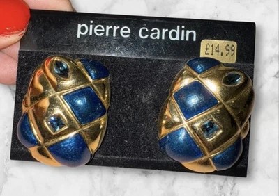 Винтажные большие серьги Pierre Cardin 1980-х годов голубое золото - Изображение 1 из 4