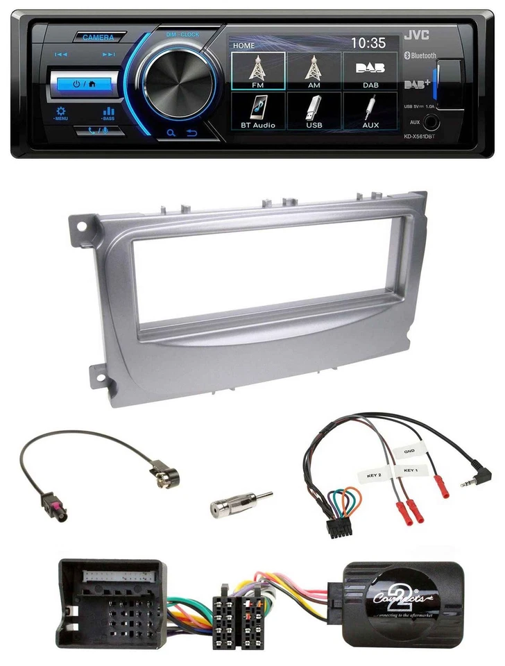 JVC Bluetooth Lenkrad USB DAB Autoradio für Ford Galaxy C-Max ab 2007 Focus silb - Bild 1 von 4