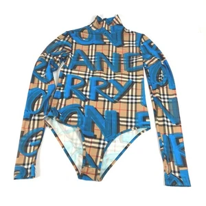 BURBERRY ロゴ Check Swimwear Swimwear Swimwear Nylon Beige/blue - Picture 1 of 14