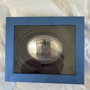 NEW REALTOR Belt Buckle & Reversible Black Brown Belt Silver Tone In Gift Box - Picture 1 of 3