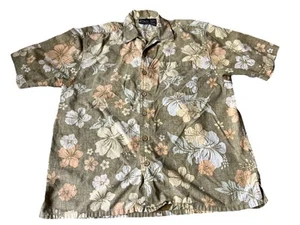 Ocean Pacific Men’s Medium Beige Floral Hawaiian OP Aloha Camp - Picture 1 of 6