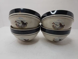 Folkcraft Stoneware Soup or Cereal Bowls | Running Horses | Set of 4 - Picture 1 of 3