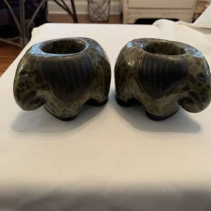 Set Of 2 Pier 1 Imports Tea Light Candle Holder Ceramic Elephant Olive Green - Picture 1 of 11