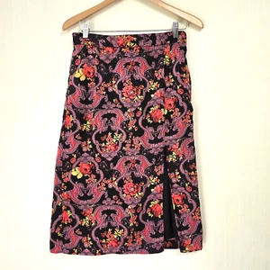 Modcloth Size M Satin Printed Pencil Skirt Side Slit Antiqued Floral Paisley - Picture 1 of 10