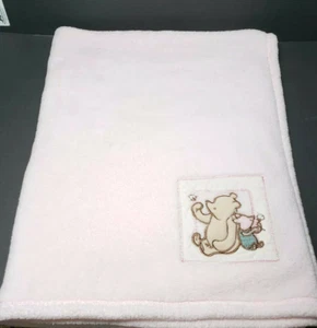 Disney Classic Pooh & Piglet Baby Blanket Pink Patch Plush Soft Velour Girls - Picture 1 of 8