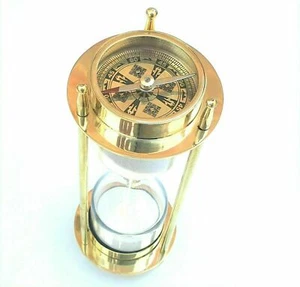 Reloj de arena marítimo de colección decoración de latón náutico temporizador de arena con brújula - Imagen 1 de 6