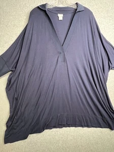 Chico's 3 Shirt L/XL Blue Bat Wing Sleeve Oversized Relaxed Short Sleeve Tunic - Picture 1 of 12
