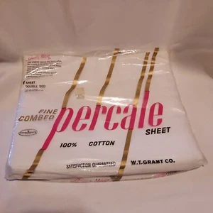 Vintage Grant Maid Percale White Full Flat Sheet Fine Combed W.T. Grant New - Picture 1 of 4