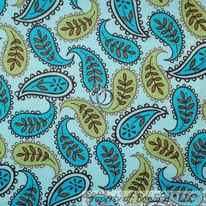 BonEful Fabric FQ Cotton Quilt Blue Green Brown Paisley Flower Leaf Cowgirl SALE - Picture 1 of 14