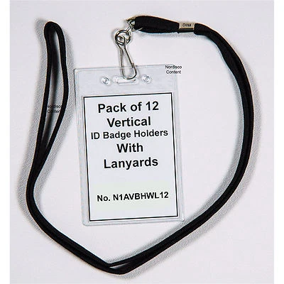 Pack of 12, Clear Vinyl Vertical ID Card Badge Holders With Lanyards - Image 1 of 2
