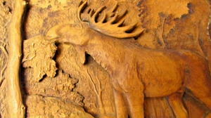 Old Wood Relief Carving Of A Moose Signed L Kuparinen - Foto 1 di 8