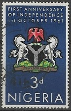 1961 - Nigeria 1st Anniversary of Independence Coat of Arms 3d Used SG106