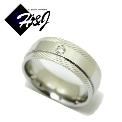 HOMBRE MUJER Acero Inoxidable 8mm Plata Circonita Cúbica Helada Alianza Anillo*R68 Foto 1 de 2