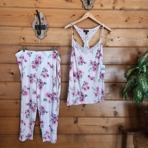 Conjunto de pijama floral rosa tejido Thalia Sodi nuevo con etiquetas encaje espalda deportiva pantalones talla grande XXL - Imagen 1 de 12