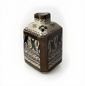 VTG FES Moroccan Colorful Ceramic Pottery Jar (no lid), Marked, 5" Tall - Picture 1 of 11