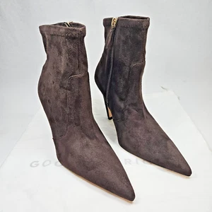 Good American SIZE 6.5E Chocolate Brown Suede Zip Bootie Heels Boots - Picture 1 of 10