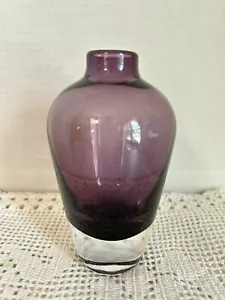 Vaso/bottiglia vetro arte ametista viola 4,75"" base trasparente pesante - Foto 1 di 6