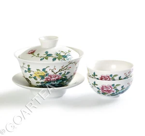 Juego de 3 tazas de té GongFu de porcelana china de peonía pintura a mano 120 ml - Imagen 1 de 6