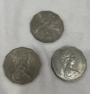 Lot Of 3 Australia 50 Cent Coins. 1970, 1977, 1910 - Picture 1 of 7