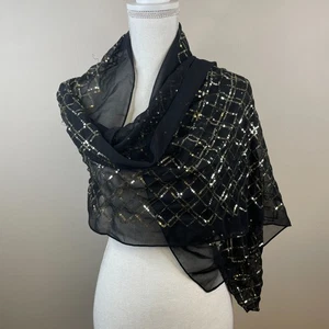 Vintage Anne Klein Sequin Wrap Shawl Holiday Party Special Occasion 19 x 71 - Picture 1 of 15