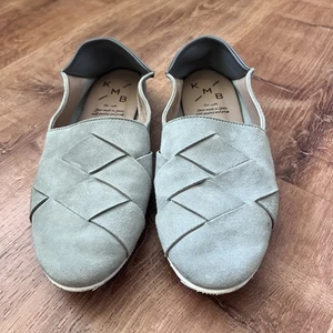 Anthropologie KMB Woven Shoes Womens Sz 7.5 Gray Leather Slip On Spain Casual - Picture 1 of 12