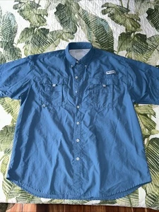 CAMICIA UOMO COLUMBIA PFG PERFORMANCE PESCA ATTREZZATURA OMNI-SHADE MESH BACK BLU NYLON - Foto 1 di 5