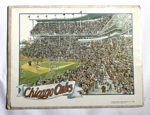 CHICAGO CUBS WRIGLEY FIELD CARTOON POSTER 1985 VINTAGE JOHN HOLLADAY *RARE PRINT - Picture 1 of 7