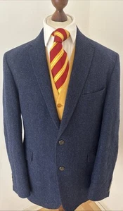 M&S Luxury X Moon Tweed Mens Blue Herringbone Wool Blazer Sports Jacket 44L - Picture 1 of 14