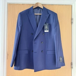 M&S Mens 42R blue sartorial Birdseye pure wool Double Breasted blazer £119 - Picture 1 of 10