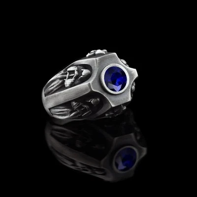 Anillo de sello de piedras preciosas de caballero templario de plata de ley 925 anillo oxidado libre de impuestos Foto 1 de 4
