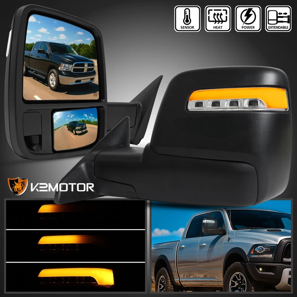 [2023 Style] Fits 2009-2018 Ram Power Heated Tow Mirrors w/LED Sequential Signal - Image 1 of 4
