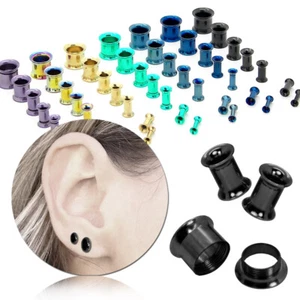 Piercing orecchio doppio tunnel svasato orecchino cavo acciaio inox uomo plug - Foto 1 di 9