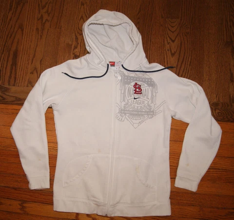 St Louis Cardinals NIKE Team Womens Large White Zip Up Hoodie Sweatshirt Cover