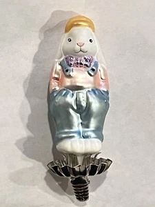 Vintage Glass Rabbit Bunny Clip On Ornament 4"  Bow tie Hat~ Easter, Christmas - Picture 1 of 11