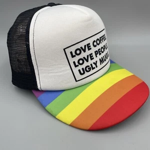 Pride Rainbow Cap Hat Snapback Red Mesh Trucker Coffee Ugly Mugs LGBTQIA HitWear - Picture 1 of 8