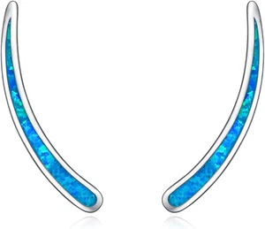 925 Sterling Silver Ear Climbers Earrings for Women Created Opal Earrings Gifts - Picture 1 of 8