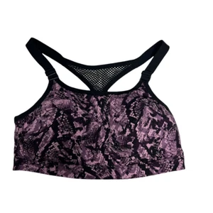 Sujetador deportivo Lane Bryant Livi Active para mujer púrpura negro malla de piel de serpiente Plus 12 - Imagen 1 de 6