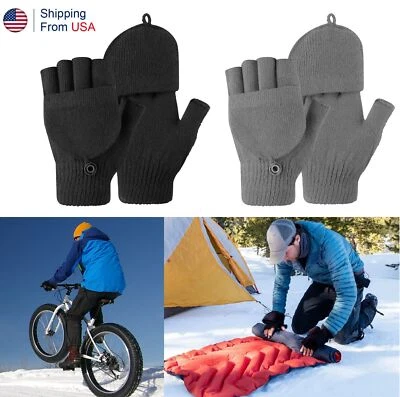 Guantes convertibles de punto con solapa sin dedos cálidos térmicos de lana de invierno EE. UU. Foto 1 de 4