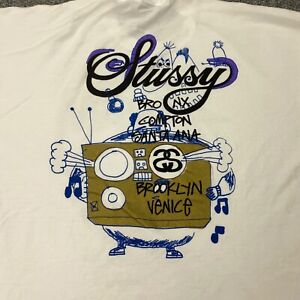 Stussy World Tour Tee Shirt Mens XXL White/Purple Short Sleeve