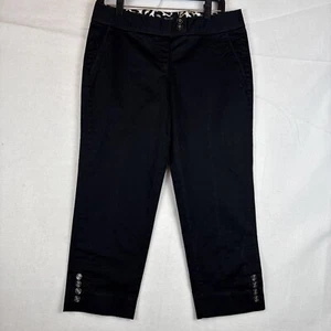 White House Black Market SLIM CAPRI Women Size 8 Black Flat Front Ankle Buttons - Picture 1 of 11