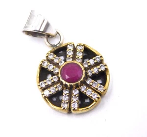 4 Gm 925 Sterling Silver Created Ruby & C.Z. Gemstone Gift Pendant 1.1" M-2965 - Picture 1 of 4