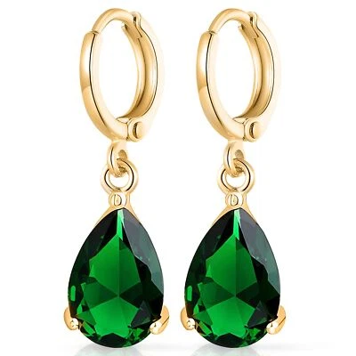 Tropfenform Ohrhänger mit Grüner simulierter Smaragd Zirkonia Kristalle 18 kt... - Bild 1 von 4