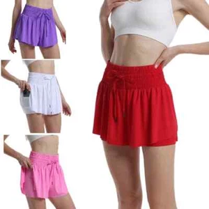 High Waist Flowy Athletic Shorts Women Tennis Skirt Outdoor Running Cheer Short - Picture 1 of 14
