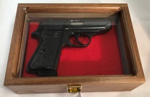 PISTOL GUN PRESENTATION CASE GLASS TOP WOOD BOX FOR WALTHER PPK FIREARM GERMAN - Picture 1 of 12