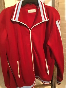 Retro Eighty Eight Men's Red w/ Blue & White Stripes Zip Up Jacket Size L 341 - Picture 1 of 12