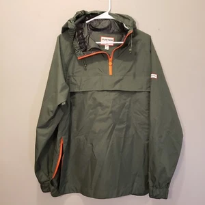 Hunter x Target Rain Jacket Mens Green Hood Taped Seams Storage Pouch Pullover - Picture 1 of 6